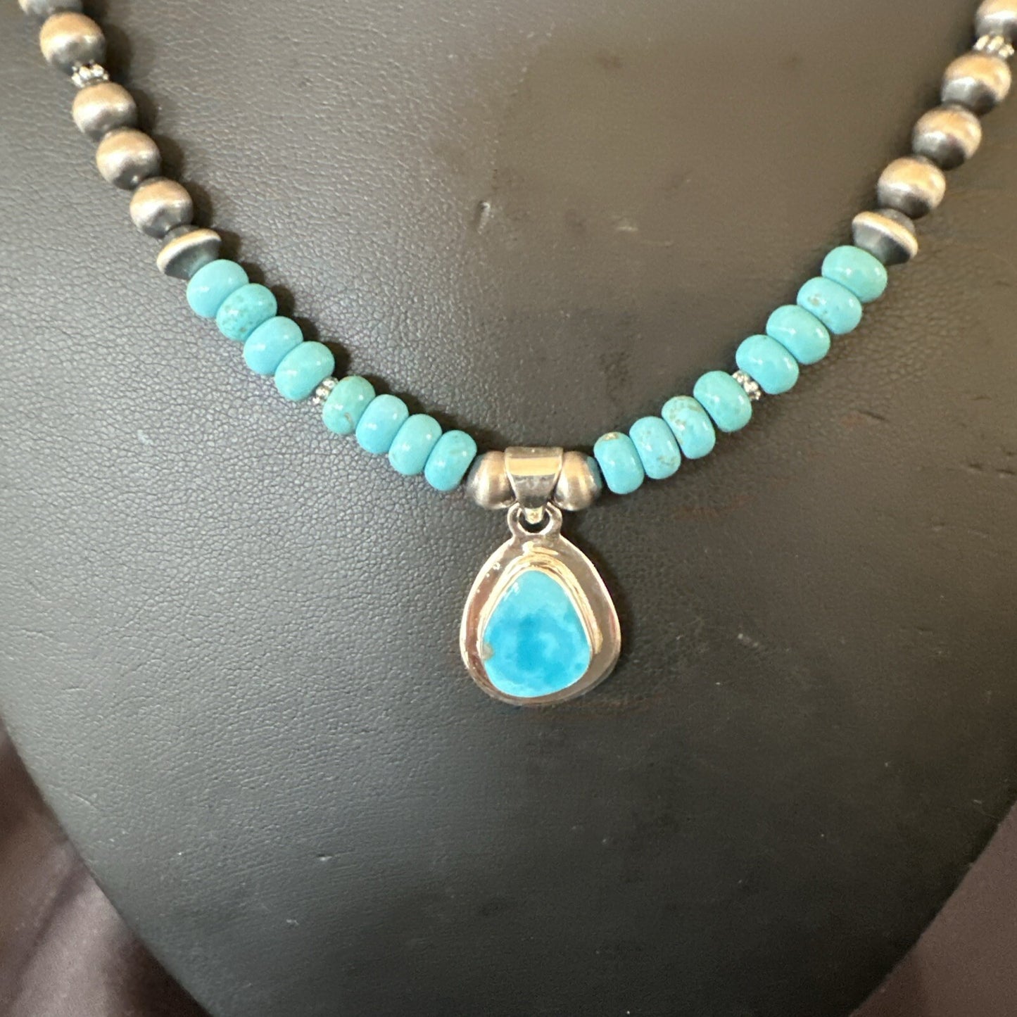 WoMens Blue Kingman Turquoise Pendant Navajo Sterling Silver Necklace 21" 17965