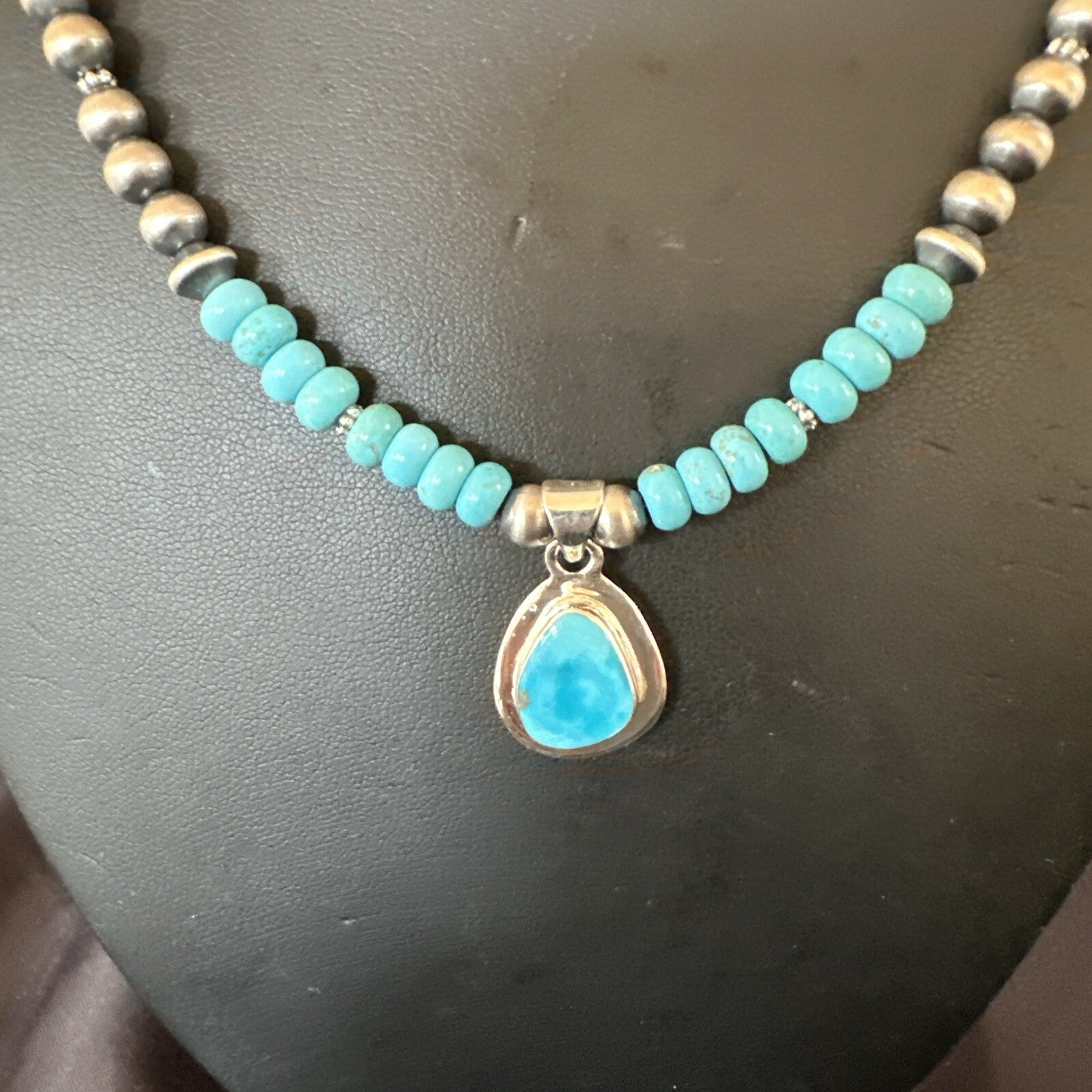 WoMens Blue Kingman Turquoise Pendant Navajo Sterling Silver Necklace 21" 17965