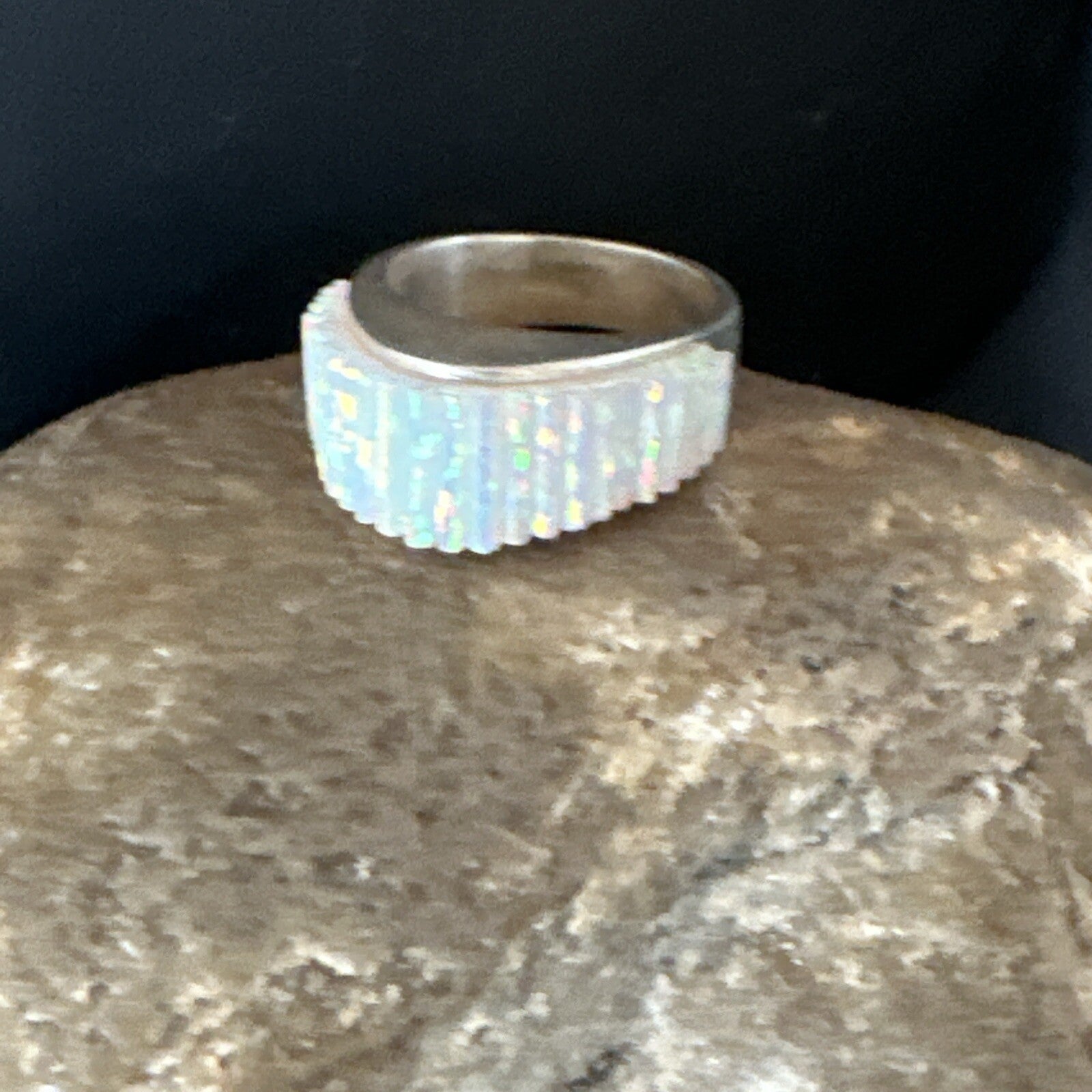 Blue Opal Navajo Sterling Silver Band Inlay Ring Size 6 18801