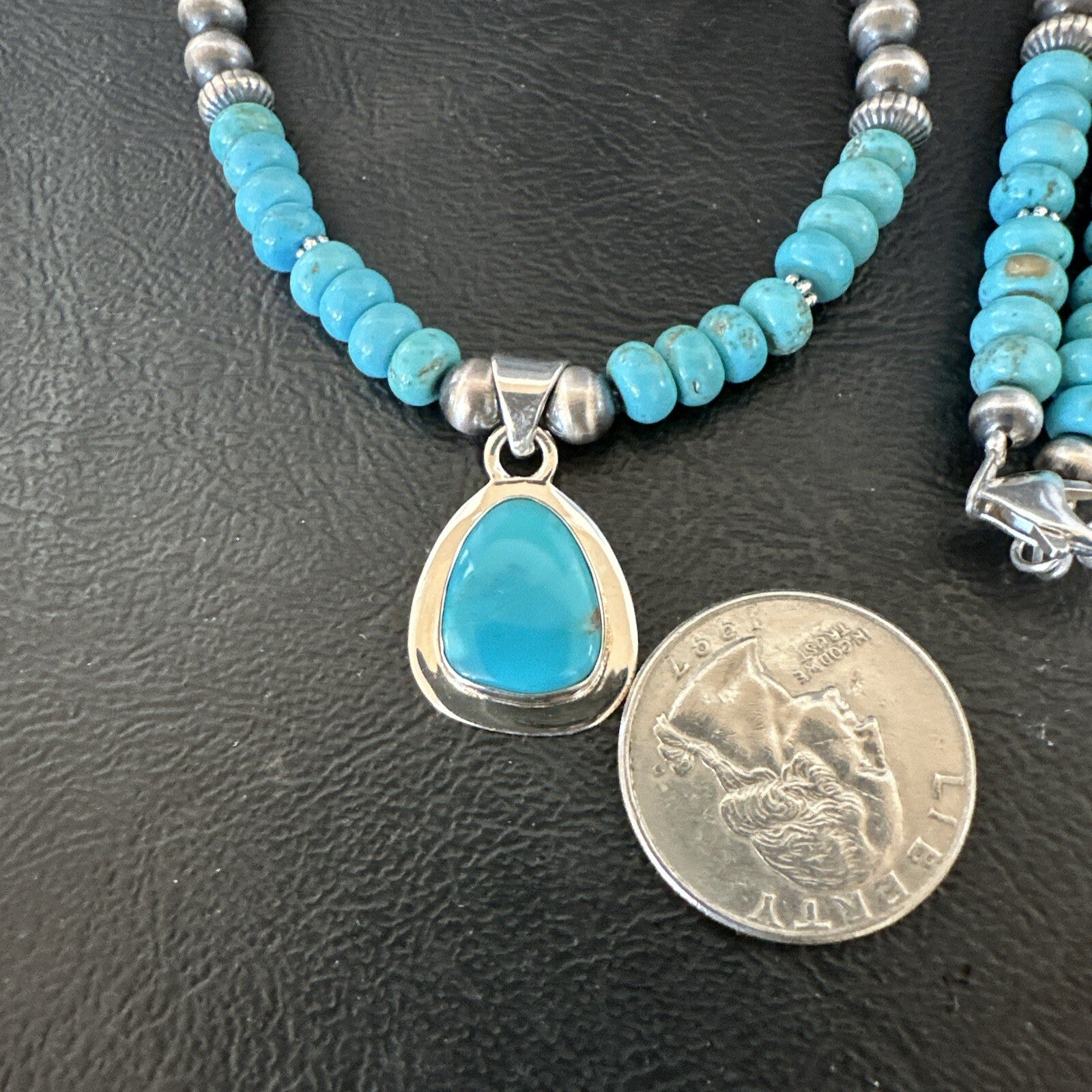 Mens Blue Kingman Turquoise Pendant Navajo Sterling Silver Necklace 21" 18173