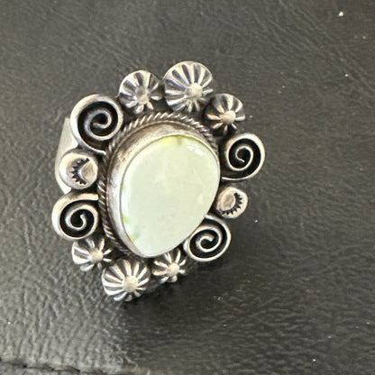 Women Blue Dry Creek Turquoise Navajo Sterling Silver Ring Sz 9 17773