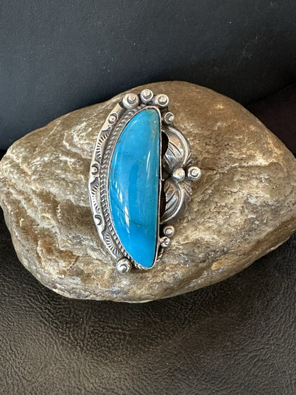 XL Blue Kingman Turquoise  Native American Sterling Silver Ring Size 9 19403