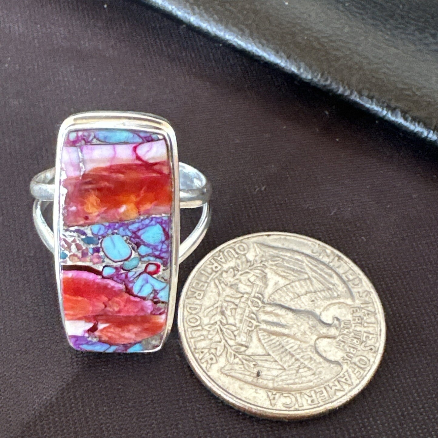 Blue Turquoise Spiny Oyster Southwestern Sterling Silver Ring Size 9 18540
