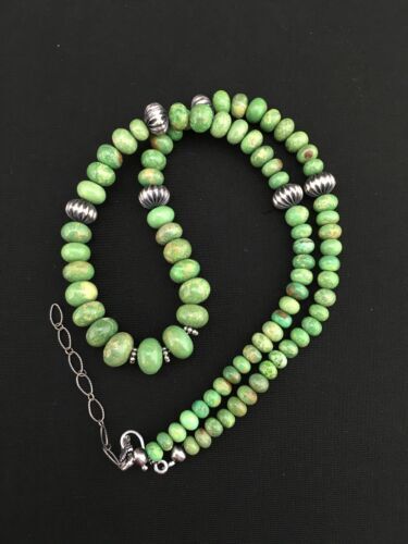 Authentic Navajo Green Kingman Turquoise Sterling Silver Necklace 20” 1290