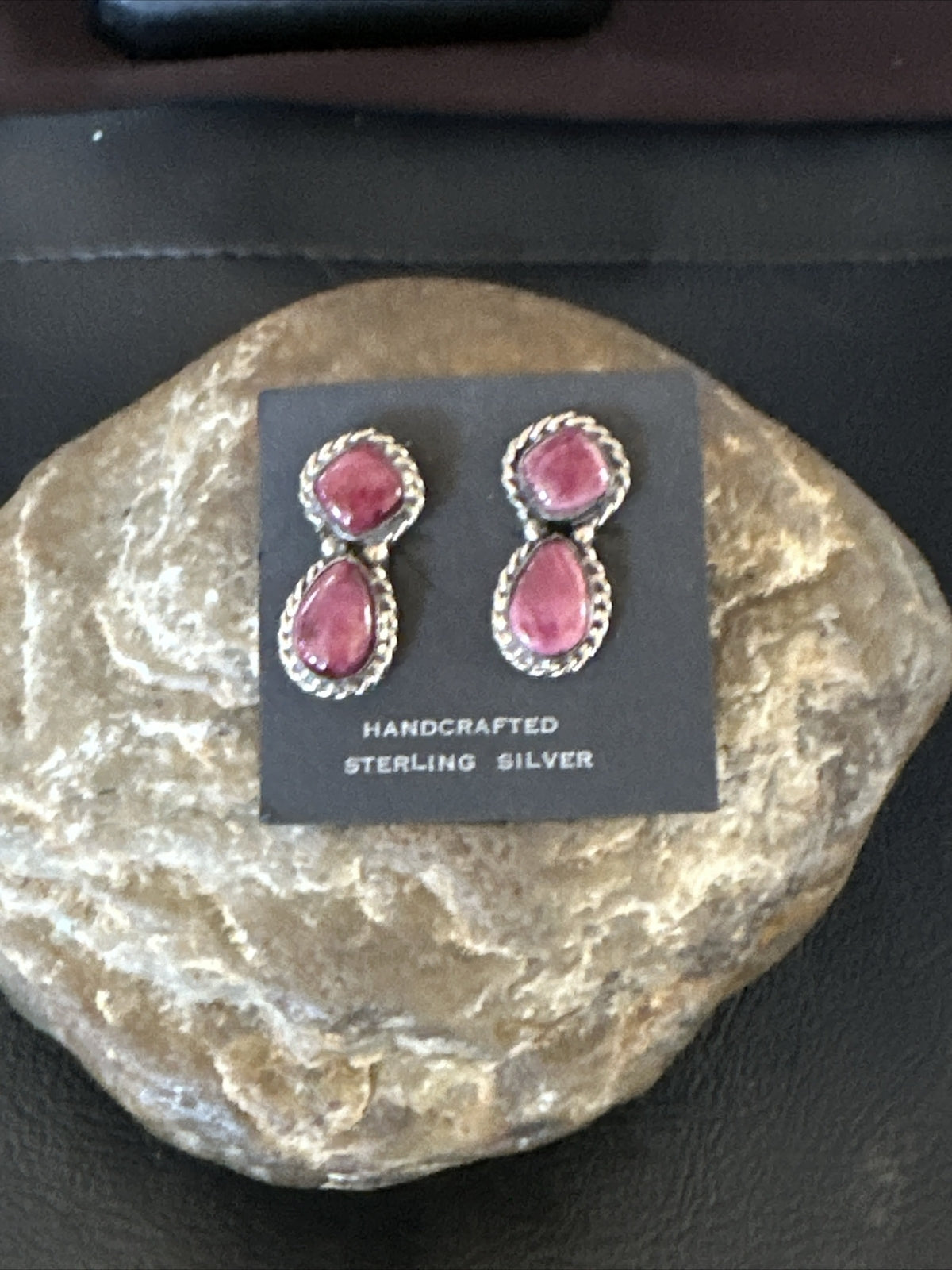 Native Purple Spiny Oyster Navajo Sterling Silver Dangle Earrings 1" 1606