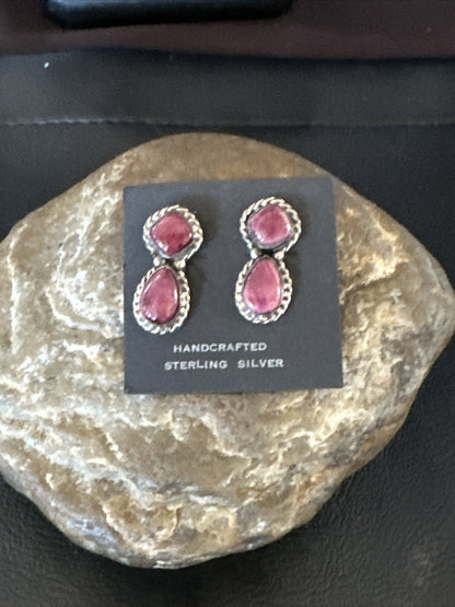 Native Purple Spiny Oyster Navajo Sterling Silver Dangle Earrings 1" 1606
