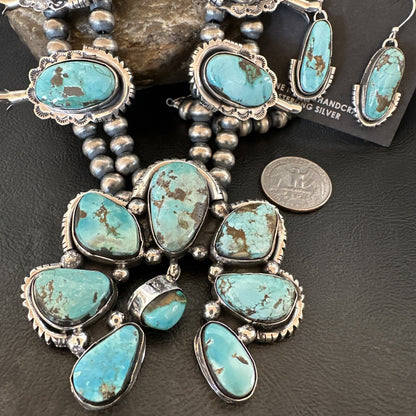 Royston Turquoise Navajo Squash Sterling Silver Naja Necklace Earrings 18237