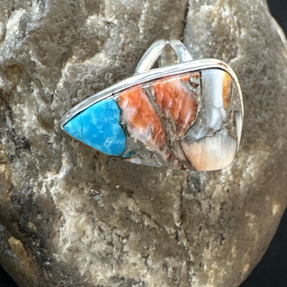 Blue Turquoise Spiny Oyster Southwestern Sterling Silver Ring Size 6 18470