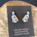 Women Blue Denim Lapis White Opal Navajo Inlay Earrings | Sterling Silver | Authentic Native American Handmade | 128900