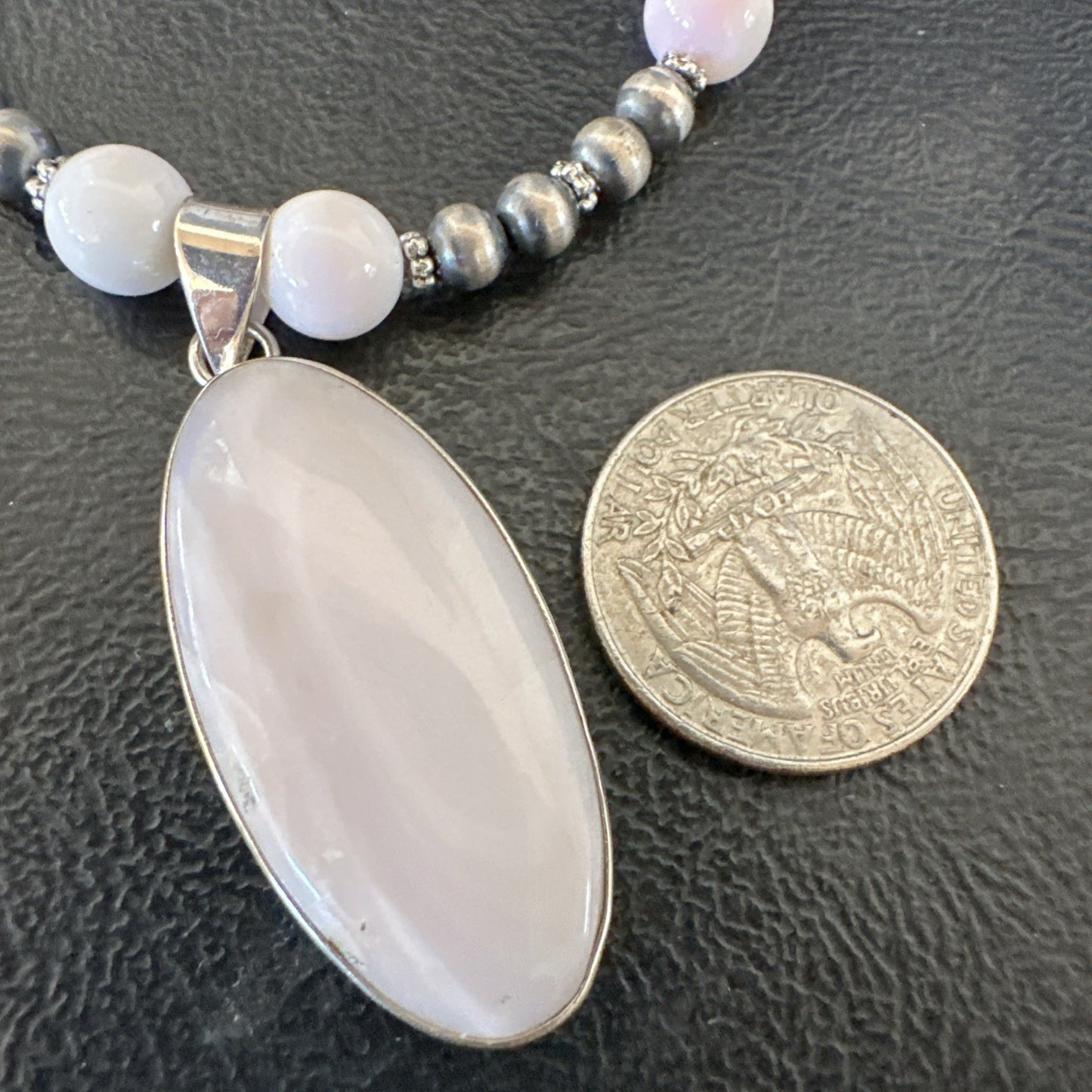 Southwestern Sterling Silver Pink Queen Conch Bead Necklace Pendant 20" 19555