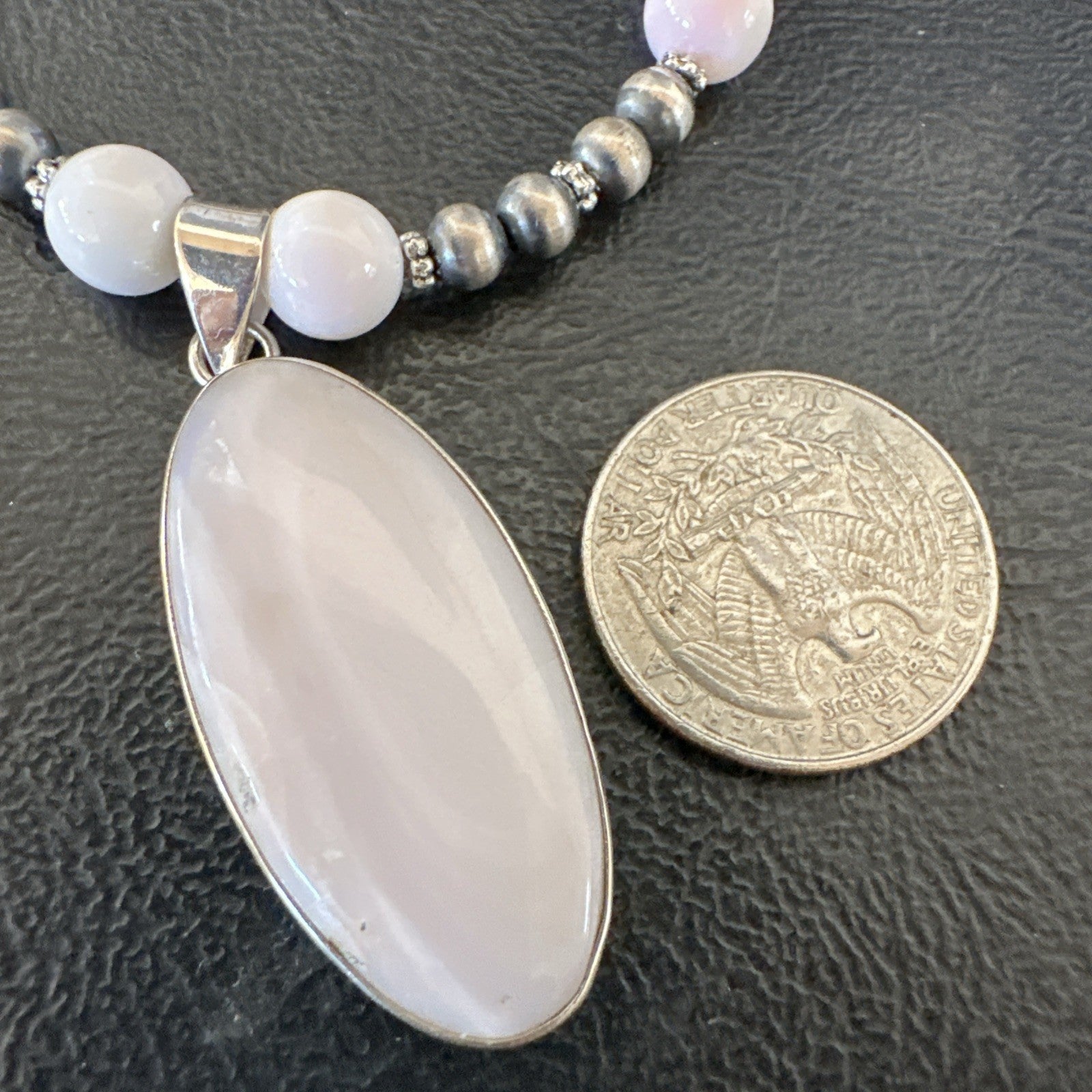 Southwestern Sterling Silver Pink Queen Conch Bead Necklace Pendant 20" 19555