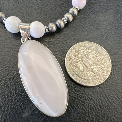 Southwestern Sterling Silver Pink Queen Conch Bead Necklace Pendant 20" 19555