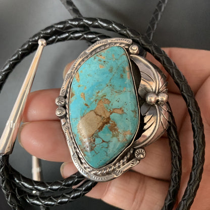 Native Mens Bolo Tie Blue Royston Turquoise Sterling Silver Navajo 14111N
