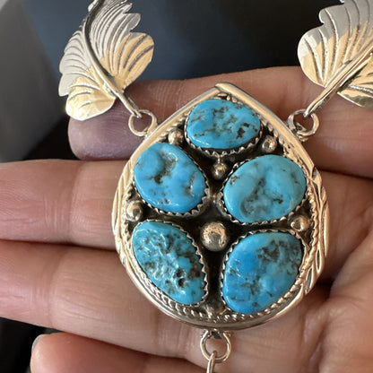 Blue Kingman Turquoise Navajo Sterling Silver Cluster Pendant 18575