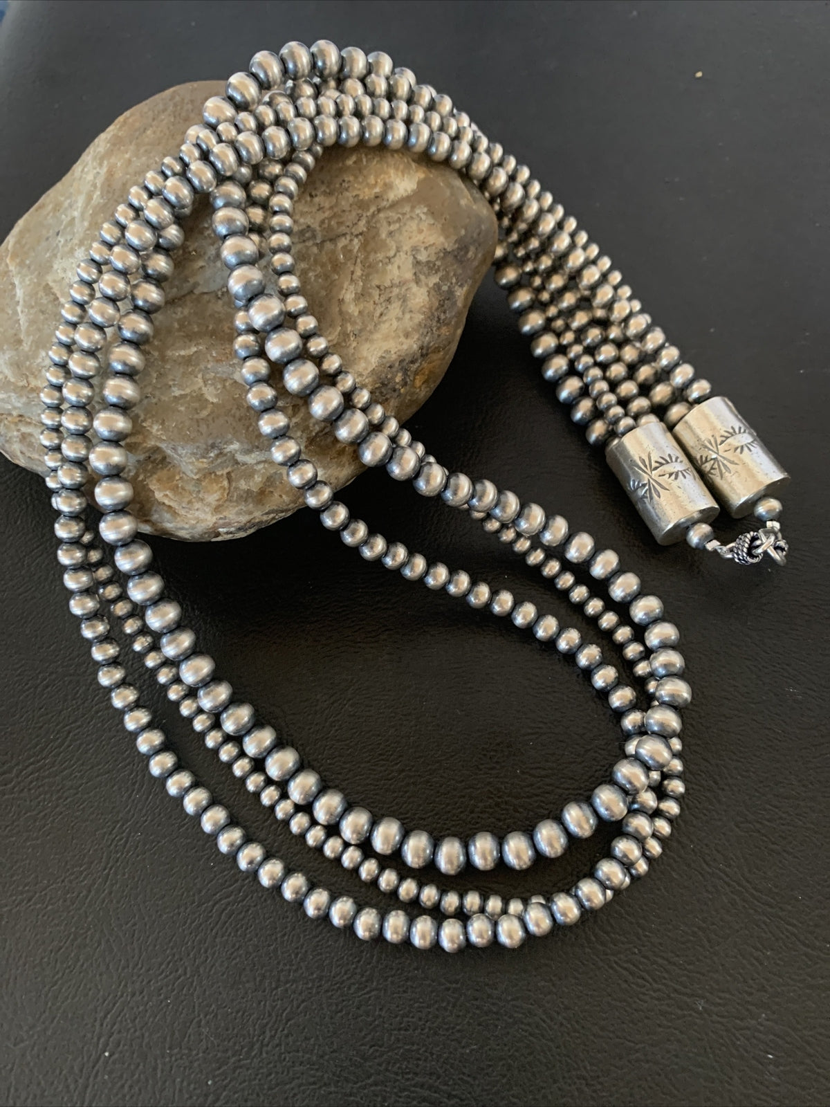 Native American Sterling Silver Navajo Pearls 3 Strands 24" Necklace 95724