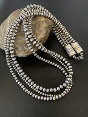 Navajo Pearls 3 Strands 24"Necklace | Sterling Silver | Authentic Native American Handmade | 95724