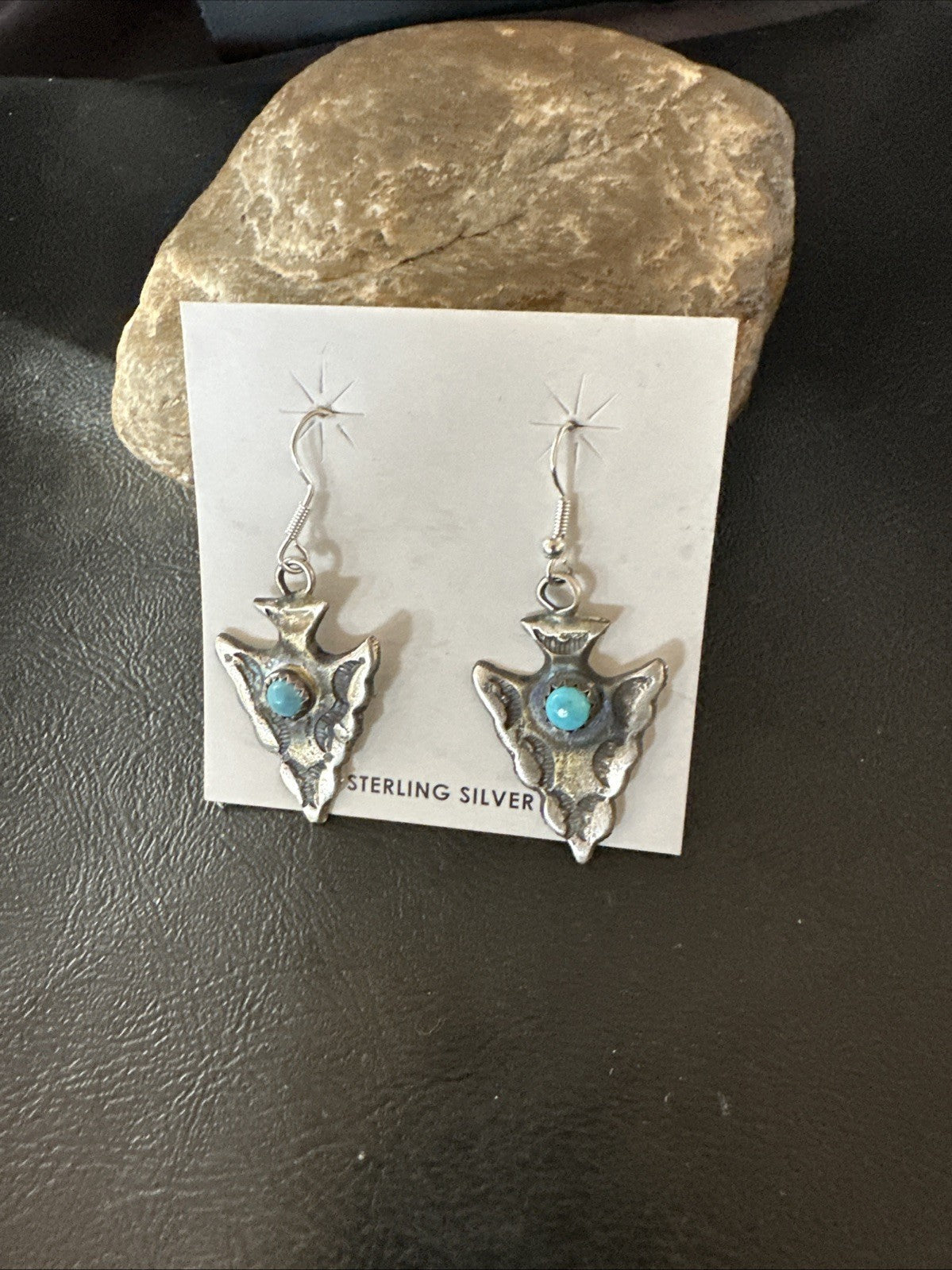 Arrowhead Womens Stamped Blue Turquoise Dangle Earrings Sterling Silver 19786