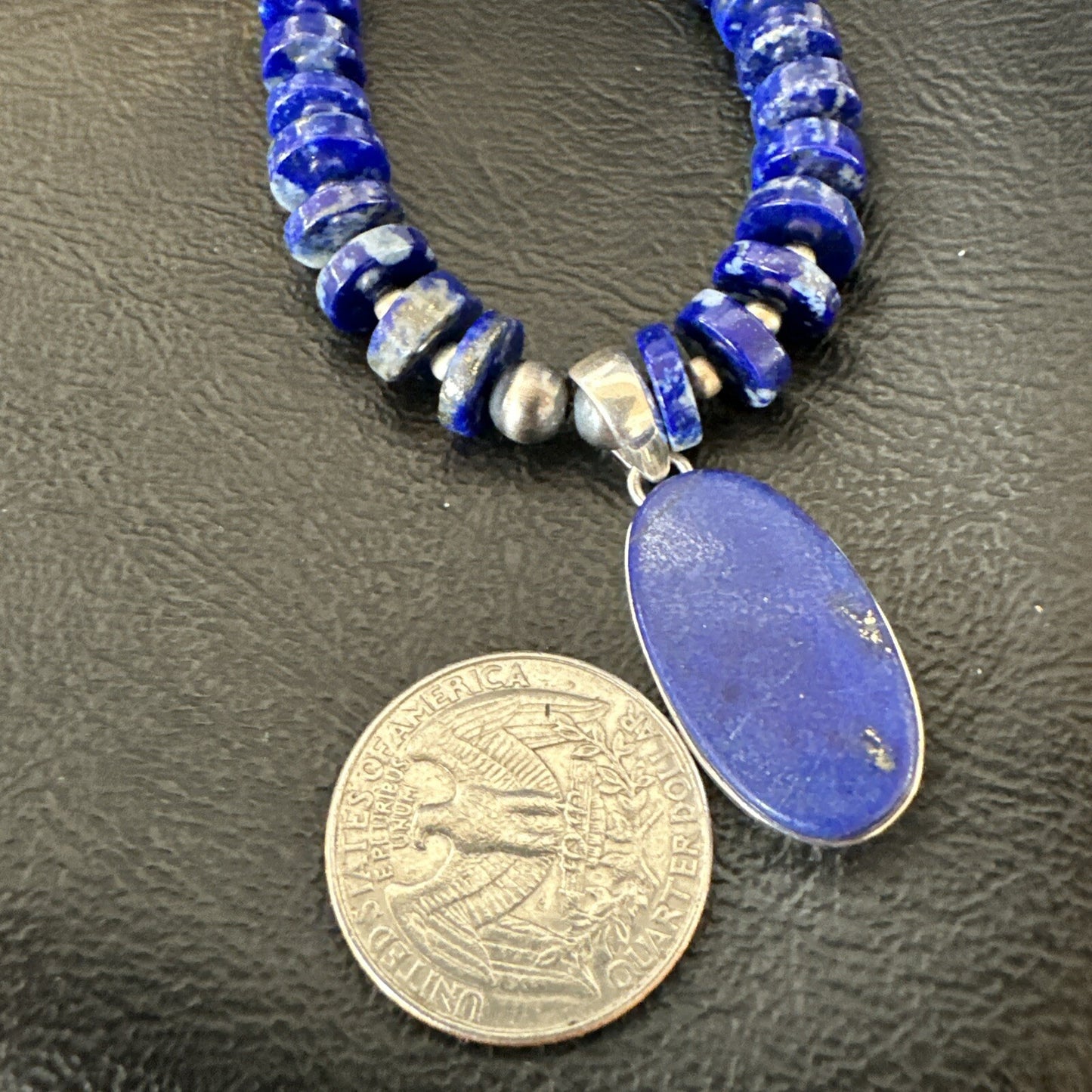 Mens Womens Blue Lapis Lazuli Navajo Sterling Silver Pendant Necklace 22” 18338
