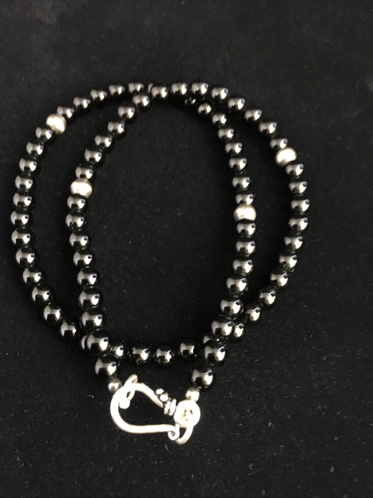 Black Onyx Navajo Sterling Silver Necklace 18” 10026