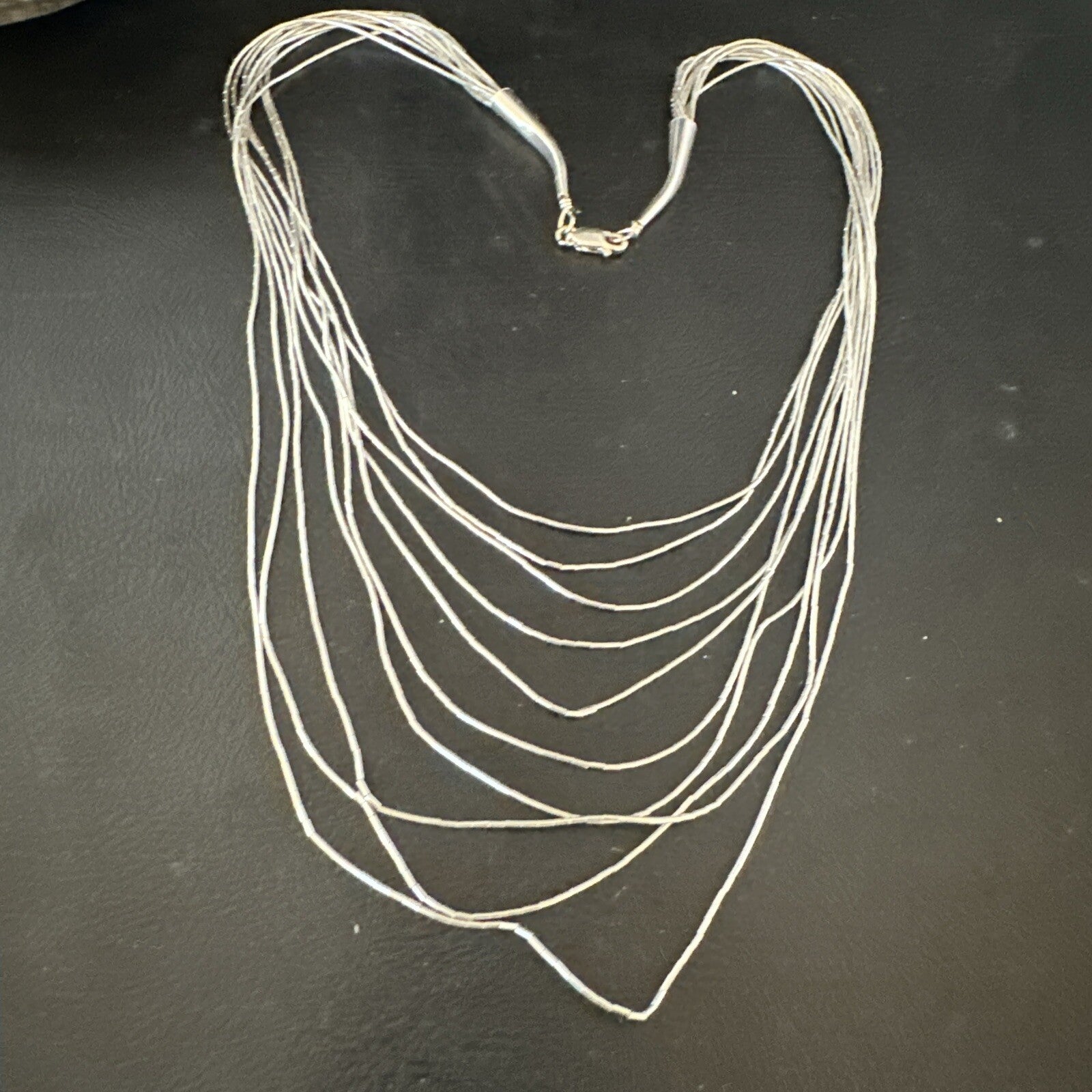 Graduated Bib Heishi Liquid All Sterling Silver 10S Necklace 20" 17244