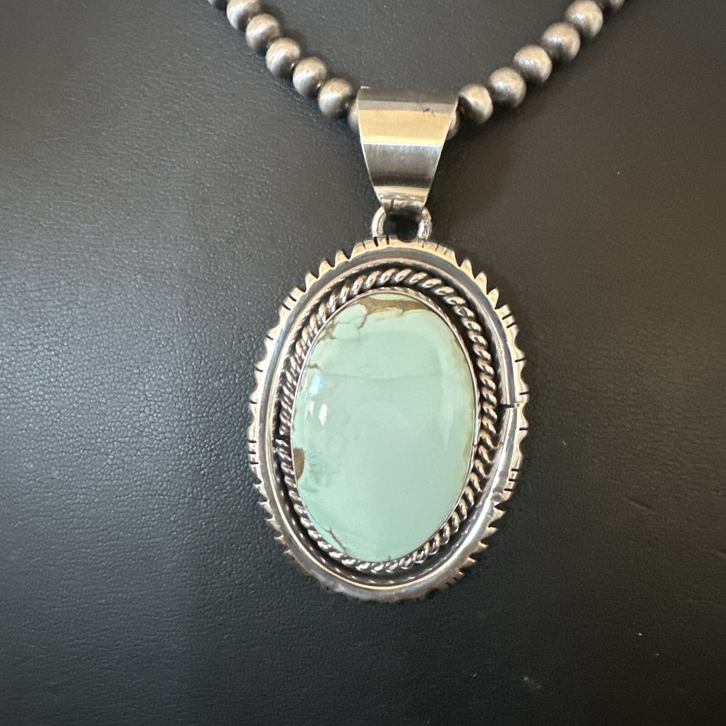 Mens Women Navajo Sterling Silver Green Turquoise Necklace Pendant 18194