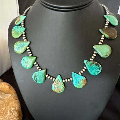 Navajo Pearls Silver Green Teardrop Turquoise Necklace 19229