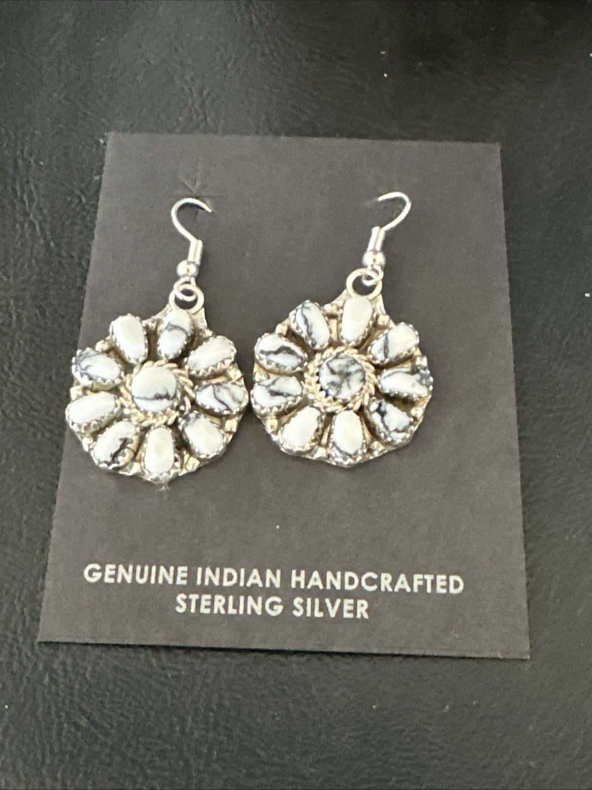 Womens Cluster White Buffalo Navajo Sterling Silver Dangle Earrings 19092