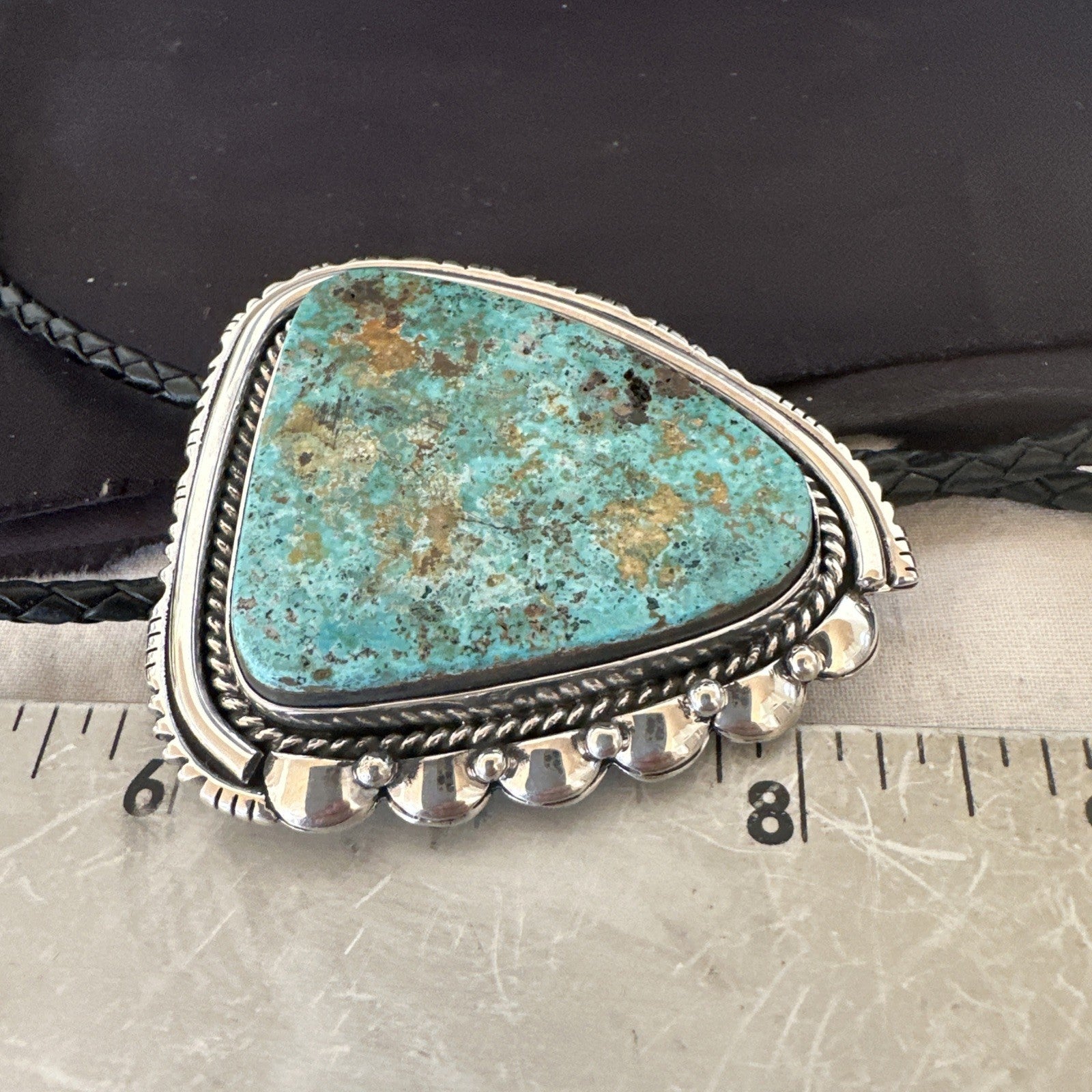 Native Mens Blue Green Royston Turquoise Bolo Tie Sterling Silver Navajo 19593