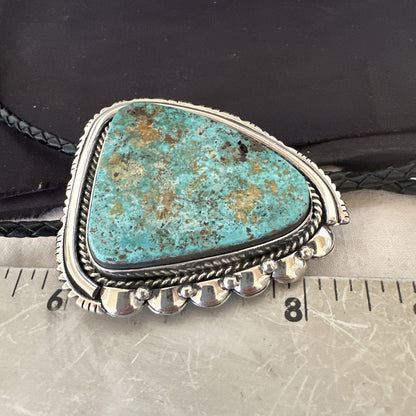 Native Mens Blue Green Royston Turquoise Bolo Tie Sterling Silver Navajo 19593