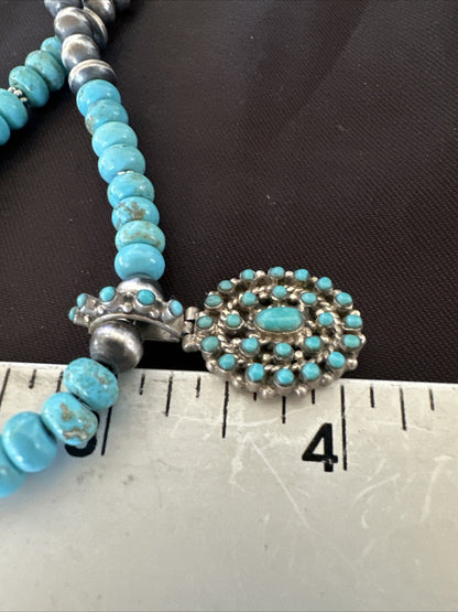 Zuni Blue Kingman Turquoise Cluster Pendant Sterling Silver Necklace 21" 18381