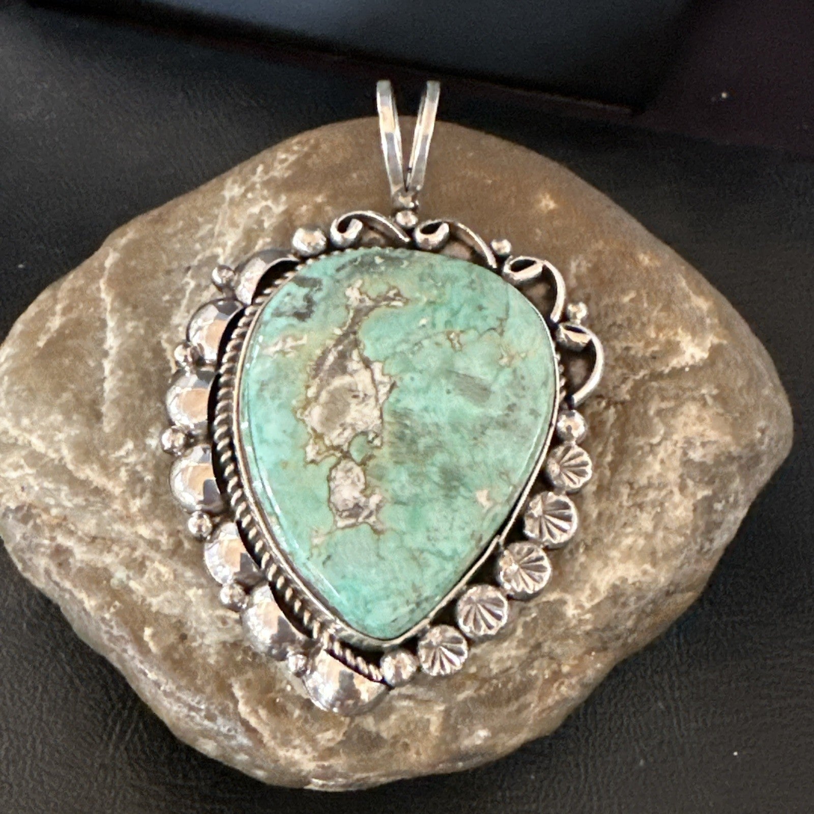 Men Women Green Royston Turquoise Pendant Navajo Sterling Yazzie 19521