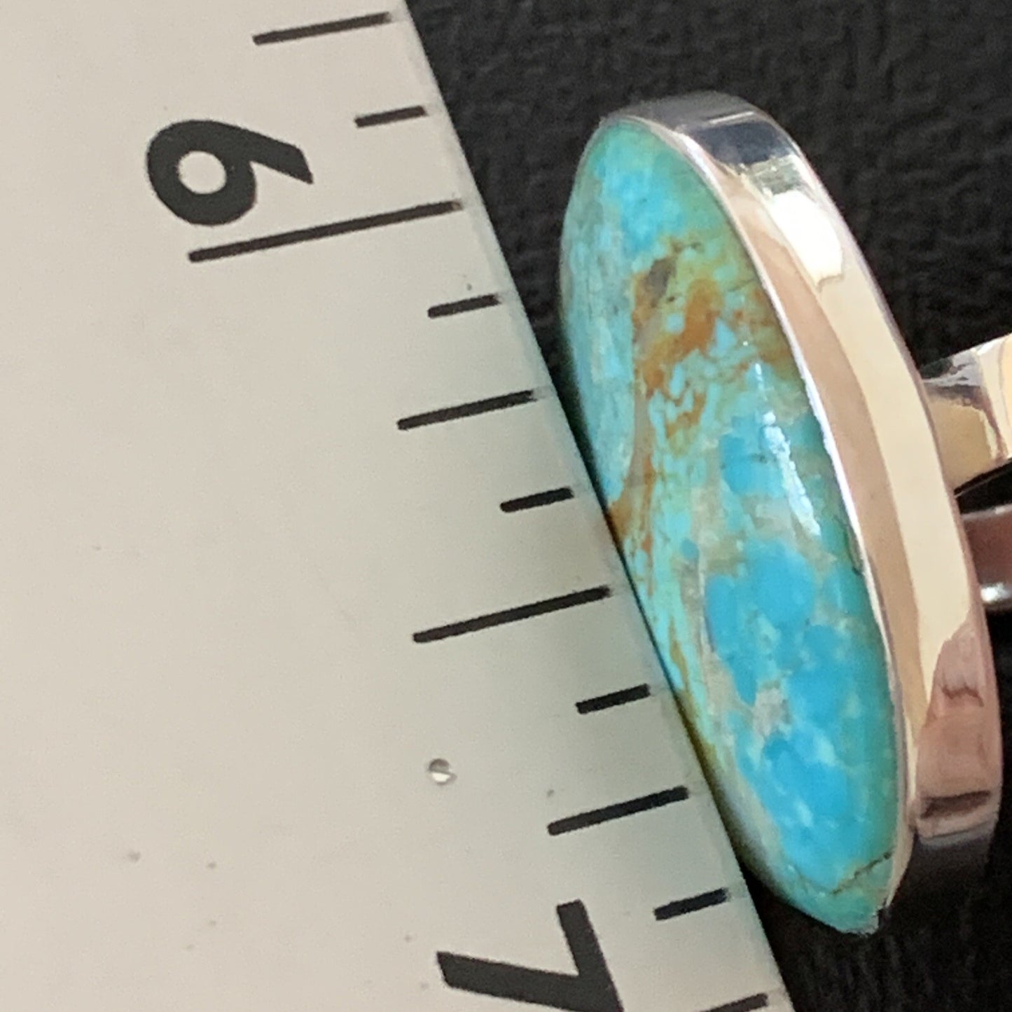 Blue Kingman Turquoise Oval Navajo Sterling Silver Ring Size 8 Adjustable 12800