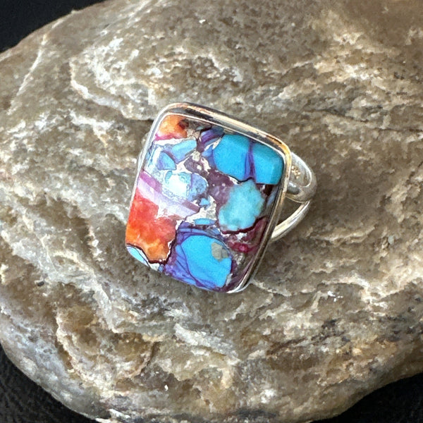 Blue Turquoise Spiny Oyster Southwestern Ring Size 9 | Sterling Silver | Authentic Native American Handmade | 19061