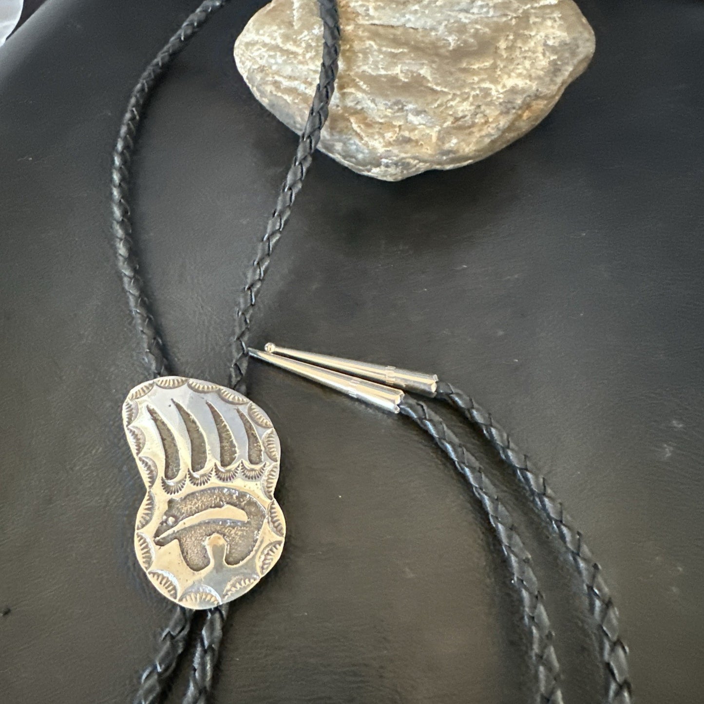 Native American Hopi Mens BearPaw Bolo tie Sterling Silver 2" 19162
