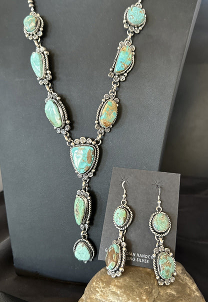 Sterling ROYSTON LARIAT Necklace 26” Women Navajo Turquoise Silver Earring 19598