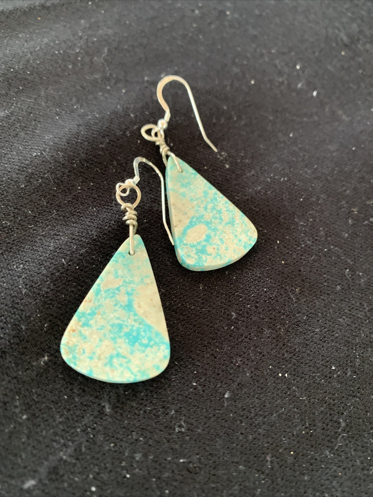 Navajo Slab Turquoise Sterling Silver Dangle Earrings 10125
