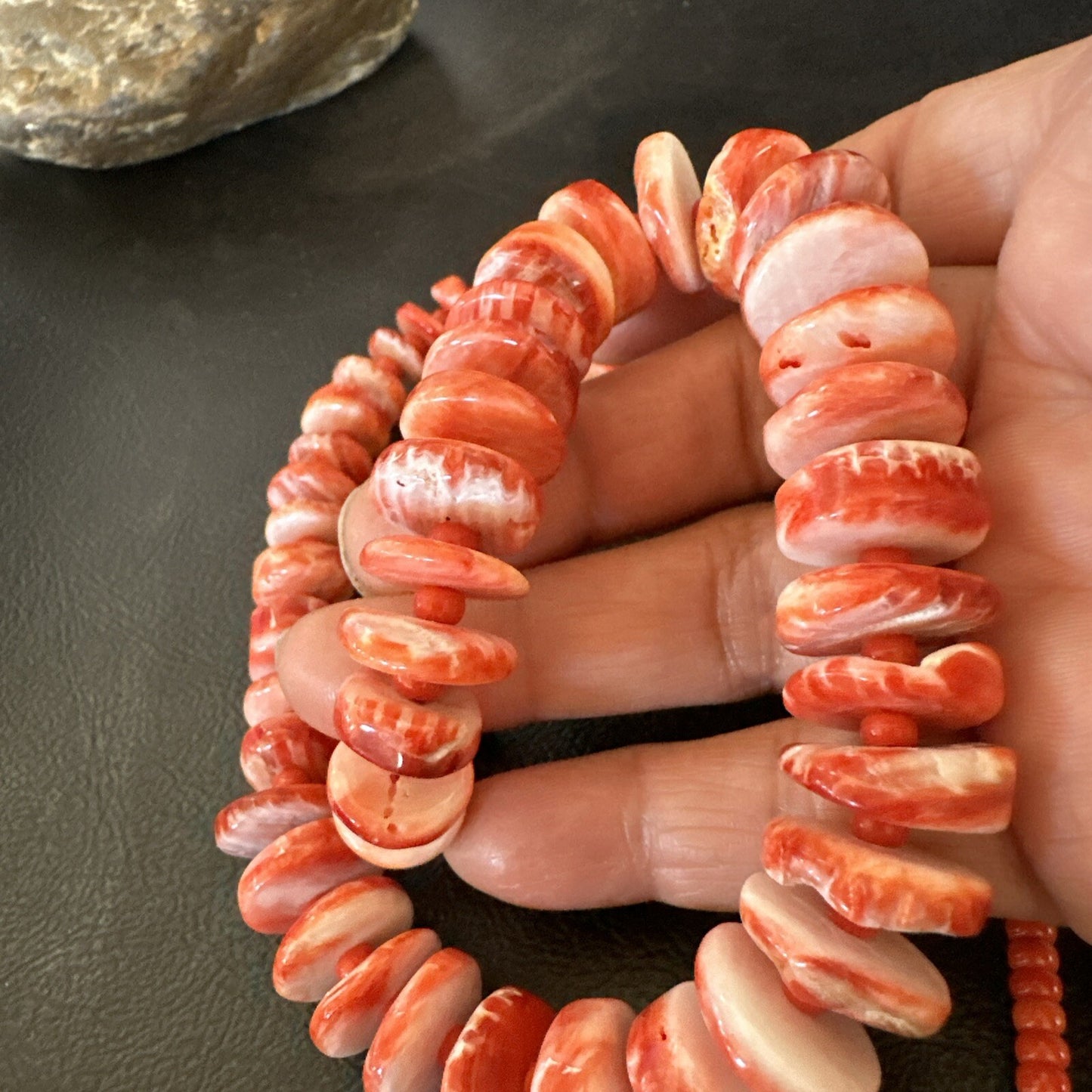 Red Spiny Oyster 28” Long Navajo Sterling Silver Necklace 17761