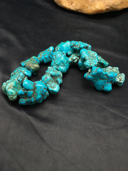 Native American Indian Blue Turquoise Nugget Free Form Bead Strand 03153