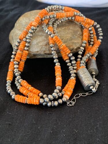 Spiny Oyster 3 Strand Navajo Pearls Necklace | Authentic Native American Handmade | 4711