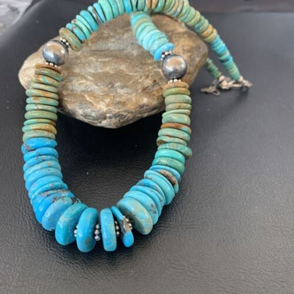 Navajo Blue Green Turquoise Necklace Sterling Silver 20" 11963