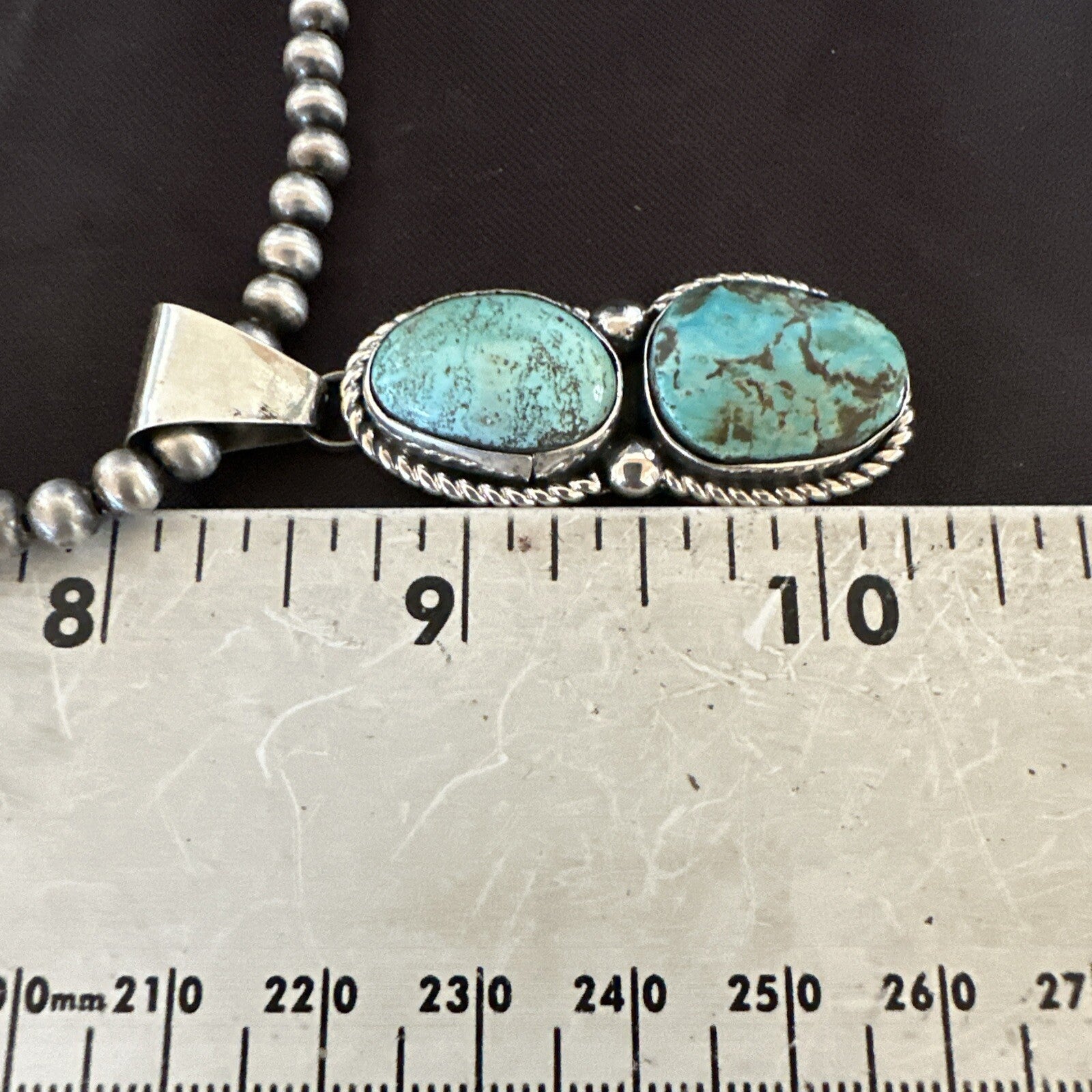 Blue Turquoise 2 Stone Navajo Sterling Silver Cluster Pendant 18191