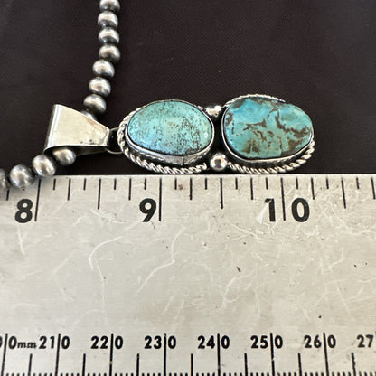 Blue Turquoise 2 Stone Navajo Sterling Silver Cluster Pendant 18191