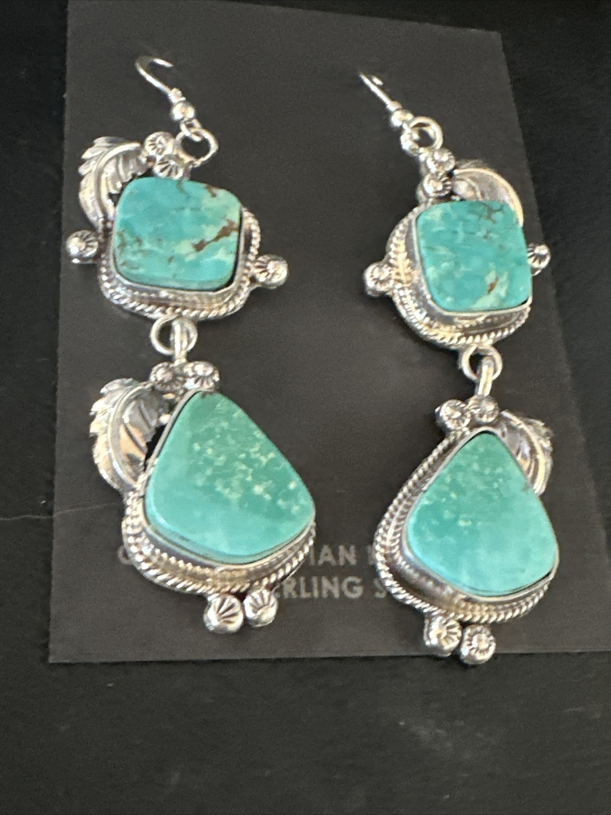 Blue Kingman Turquoise Navajo Sterling Silver Dangle Earrings 15525