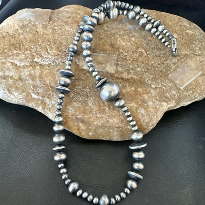 Mixed Bead Sterling Silver Navajo Pearls Necklace 18” 19221