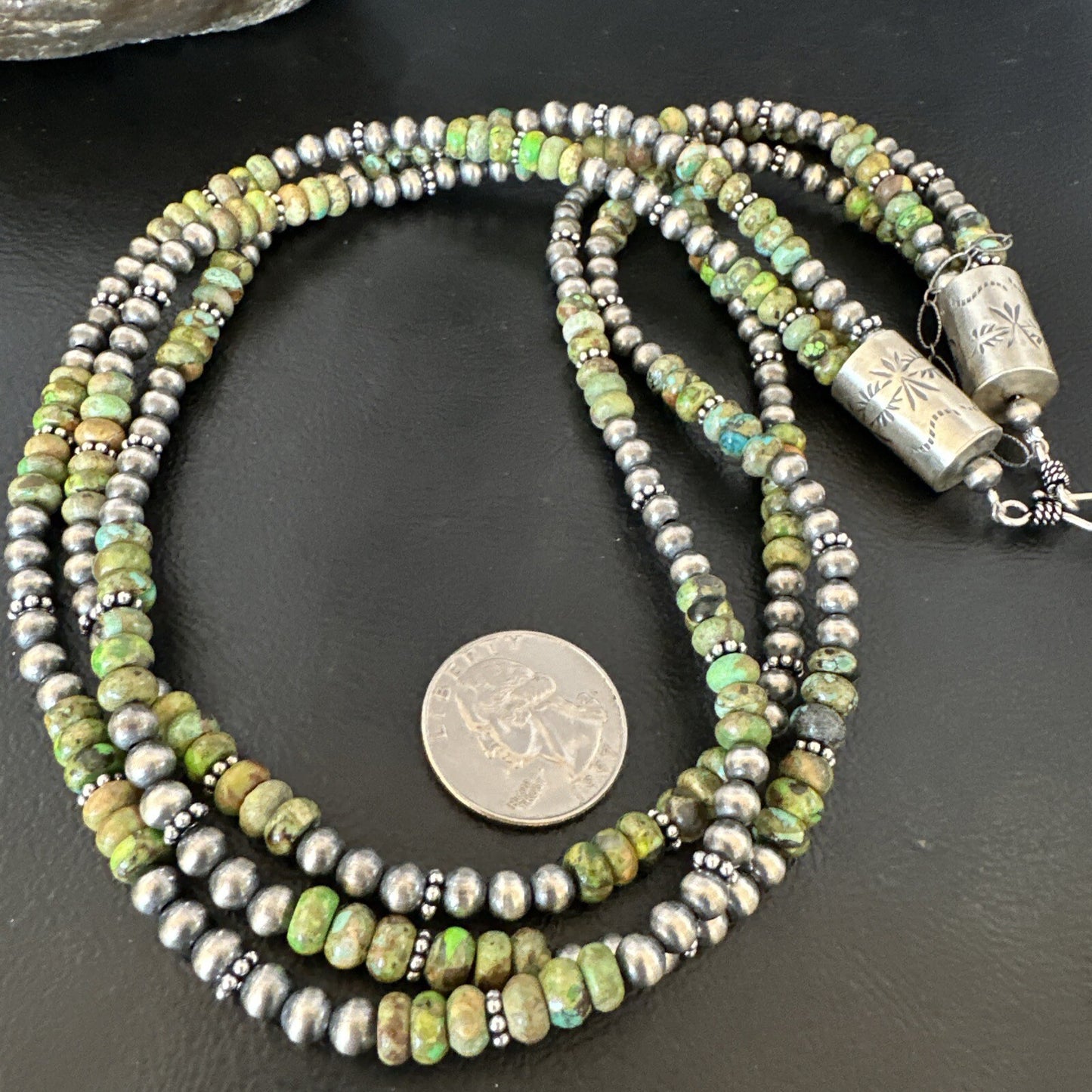 Navajo Pearls Green Gaspeite Turquoise Sterling Necklace 3S 03091