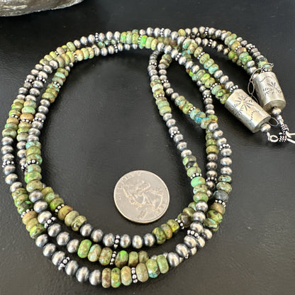 Navajo Pearls Green Gaspeite Turquoise Sterling Necklace 3S 03091