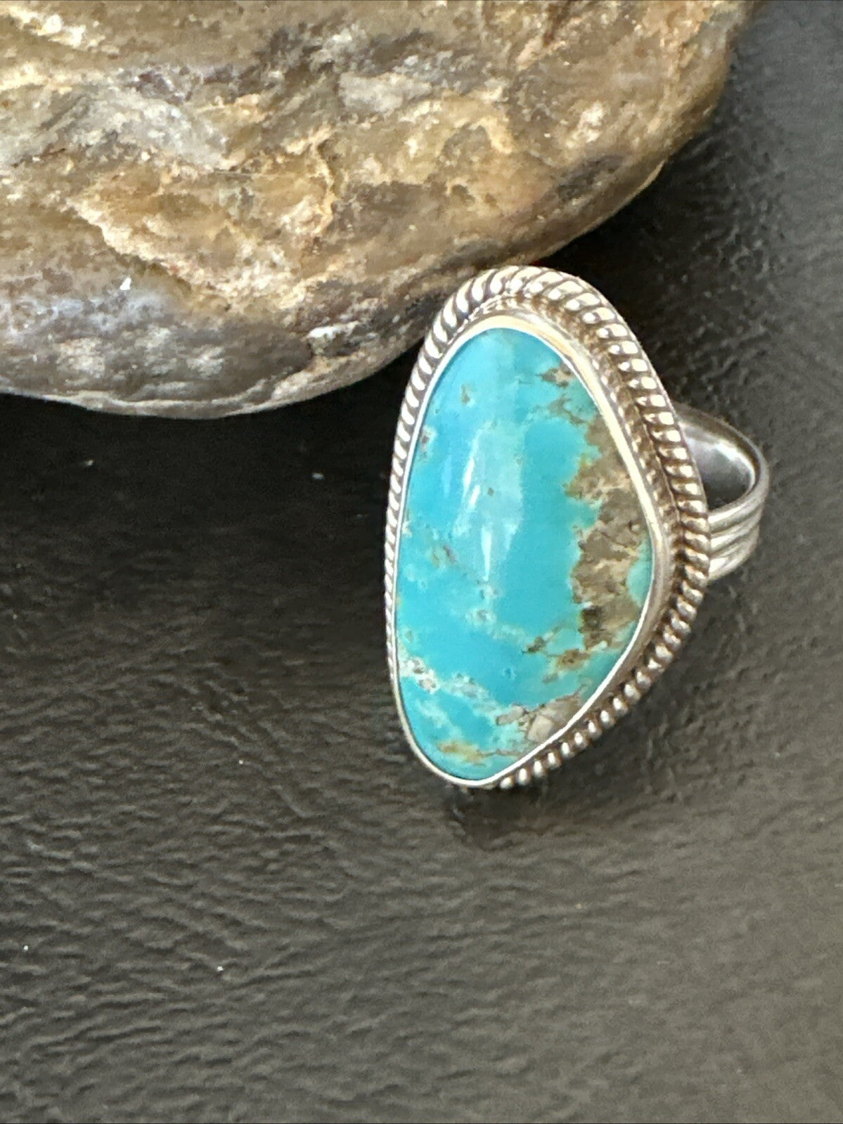 Blue Turquoise #8 Navajo Sterling Silver  Ring Size 9 18829