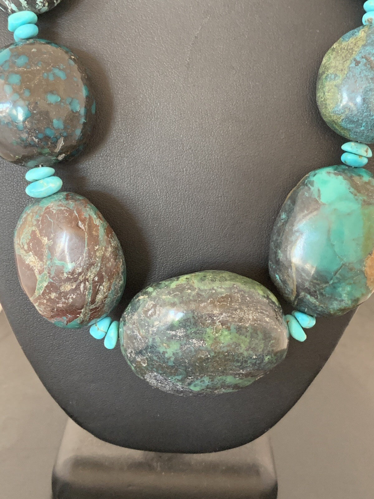 Natural Blue Nugget Turquoise Graduated Navajo Sterling Silver Necklace 00627