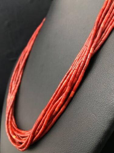 Native American Red Coral Navajo Necklace Sterling Silver 10 Strand 4387