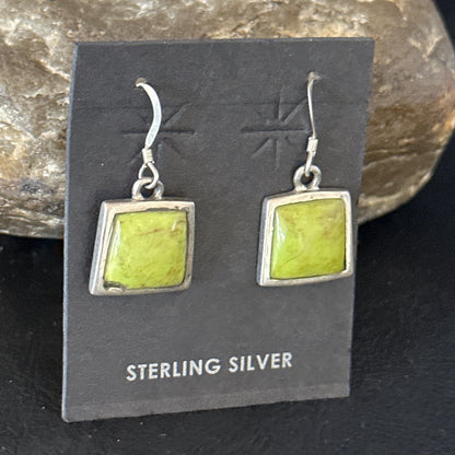 Green Gaspeite Navajo Sterling Silver Dangle Earrings 14688